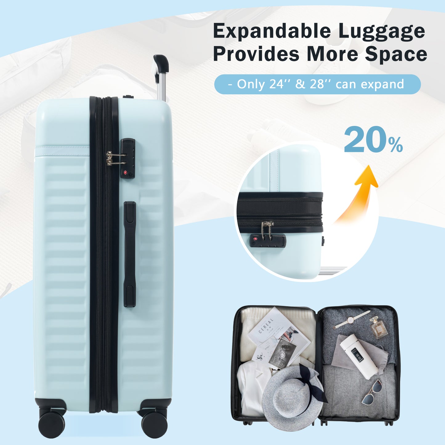 Luggage Set 5 Piece, Hardside Carry On Suitcase , Expandable Luggage With Travel Bags Spinner Wheels TSA Lock