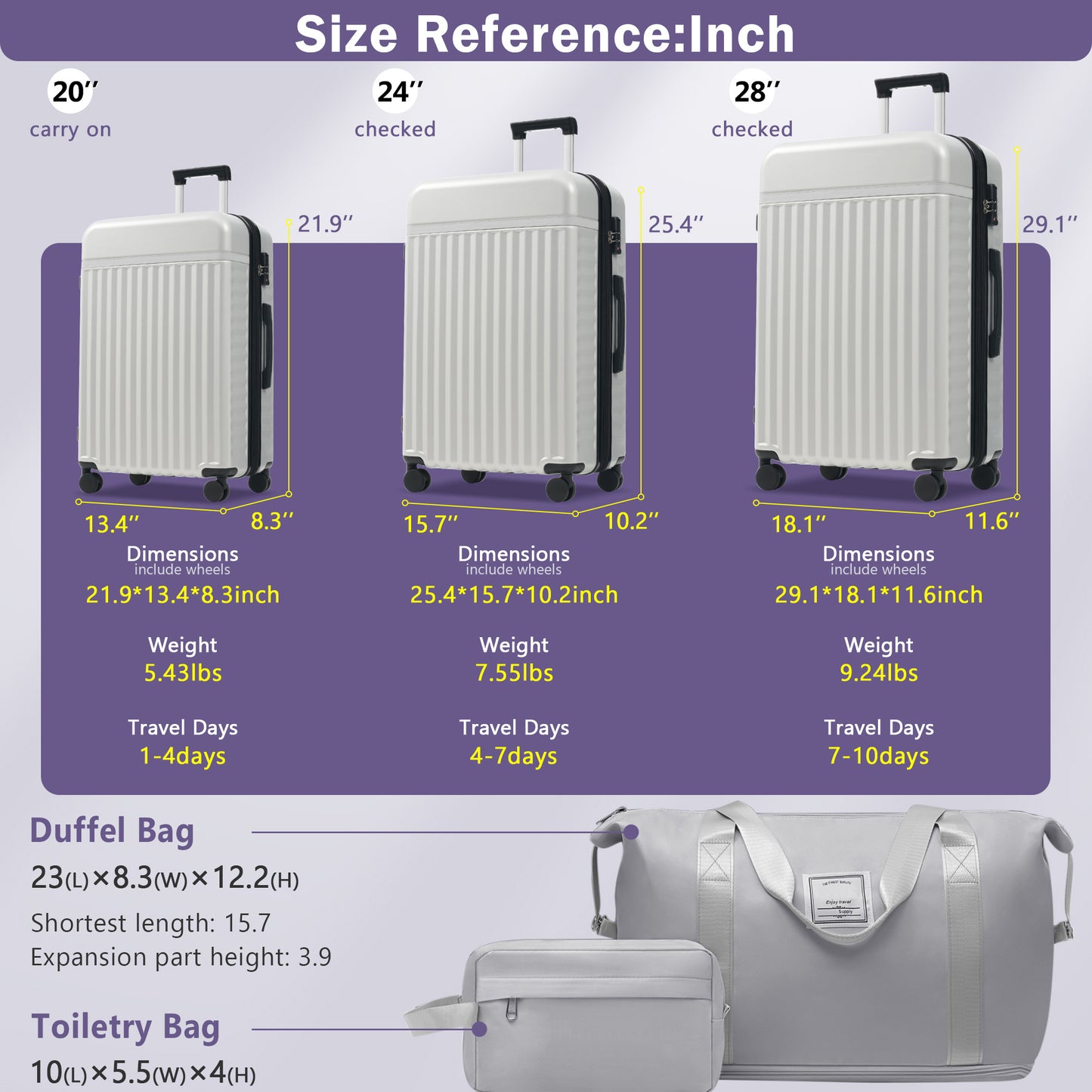 Luggage Set 5 Piece, Hardside Carry On Suitcase , Expandable Luggage With Travel Bags Spinner Wheels TSA Lock