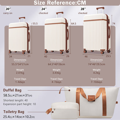 Luggage Set 5 Piece, Hardside Carry On Suitcase , Expandable Luggage With Travel Bags Spinner Wheels TSA Lock