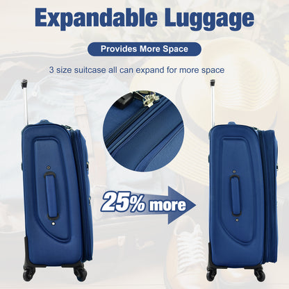 Softside Luggage Expandable 3 Piece Set Suitcase With Duffel Bag Upright Spinner Softshell Lightweight Luggage Travel Set-22-26-30 IN